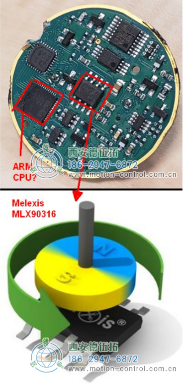 PCB 中心有一顆Melexis 芯片和可能是ARM的MCU PCB 中心有一顆Melexis 芯片和可能是ARM的MCU